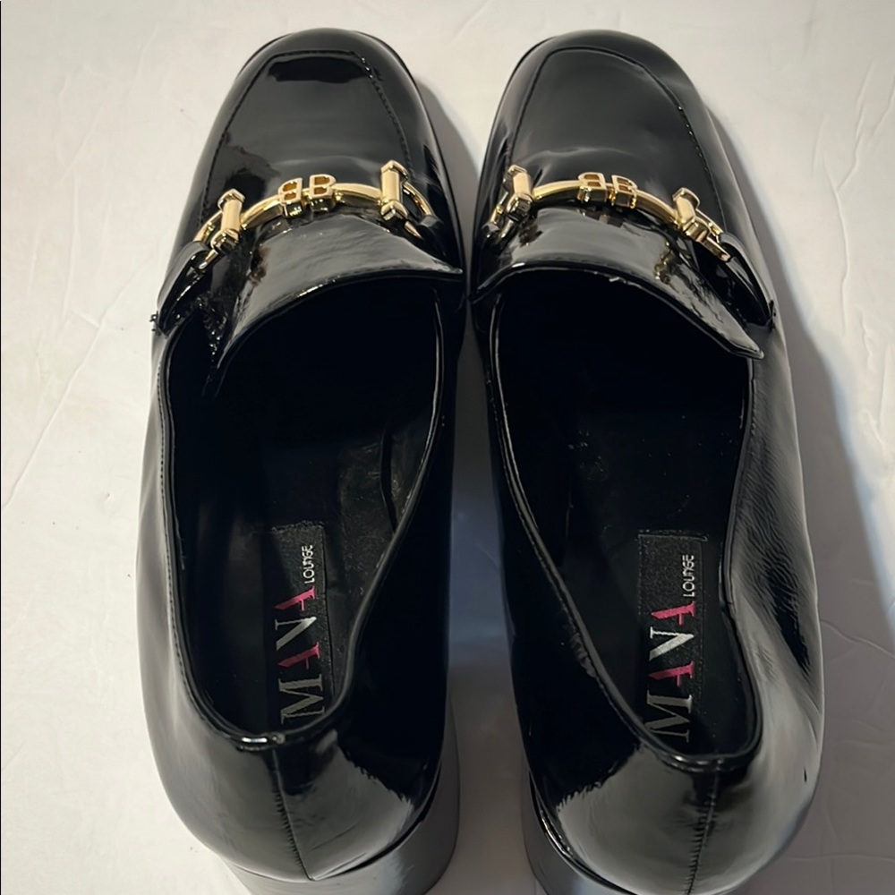 Stylish Black Patent Loafers with Gold Buckle - Picture 5 of 8